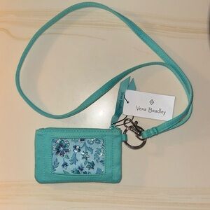 NWT Vera Bradley Turquoise Sky  Women’s Cotton Zipper ID Case with Lanyard